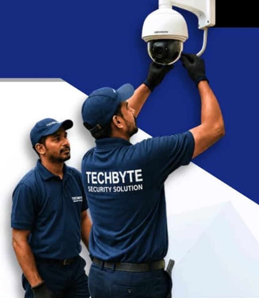 TECHBYTE technicians installing a surveillance camera